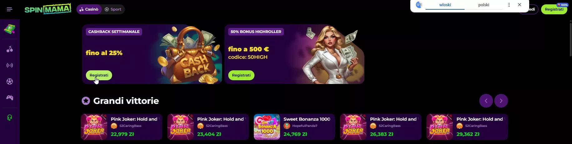 Spinmama bonus brez pologa